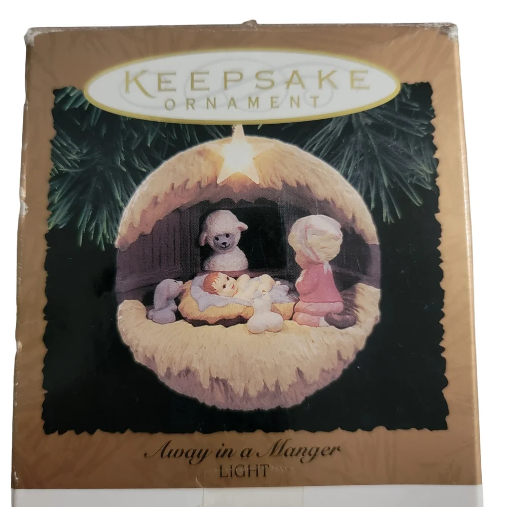 Vintage 1994 Hallmark Away In A Manger Magic  Lighted‎ Ornament Dated with box